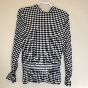 Mock Neck Gingham Blouse